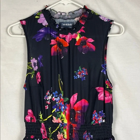 Modcloth Black Floral Mock Neck Sleeveless Midi Dress - Picture 4 of 8